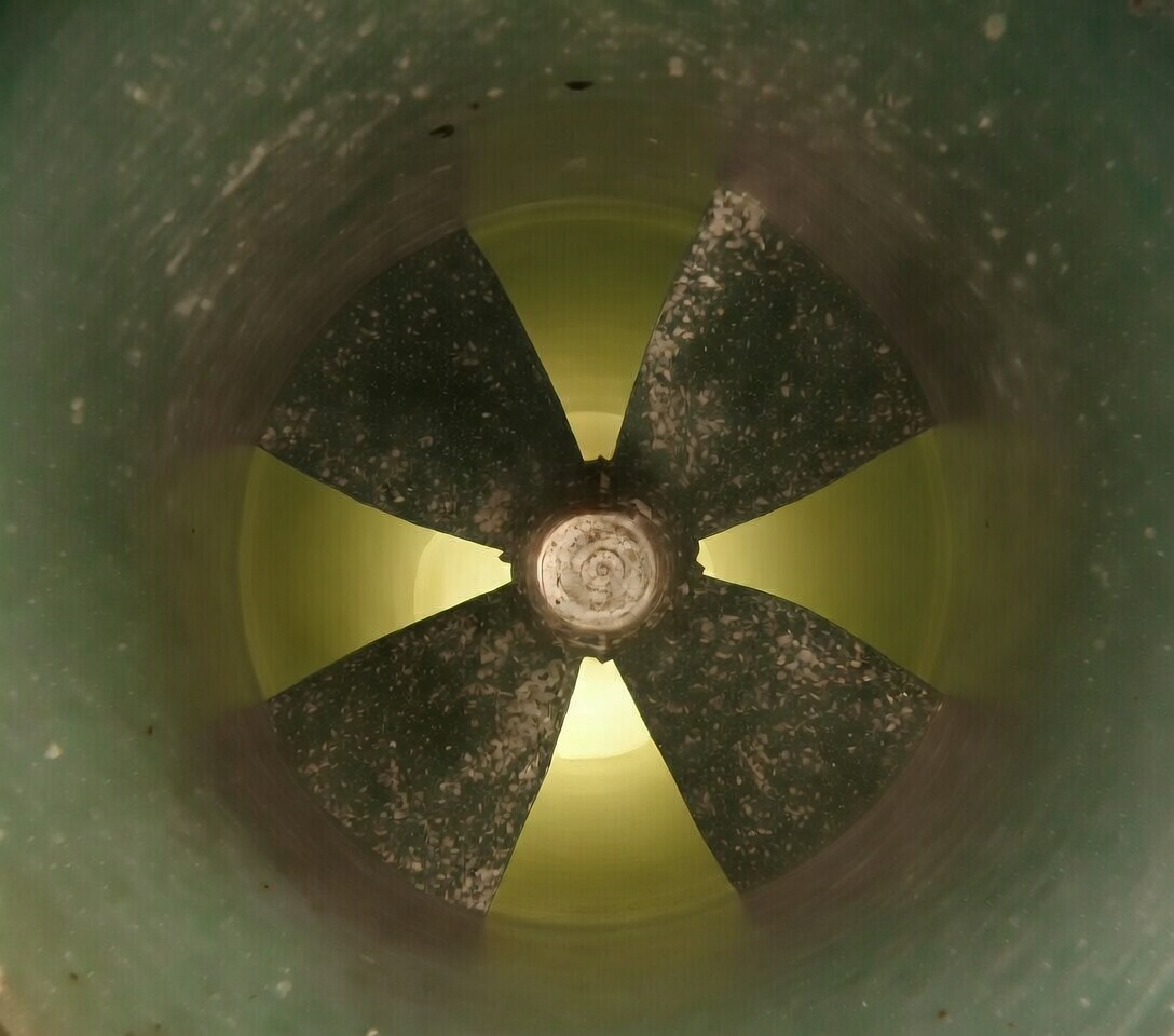 Polished boat propeller restored to clean metal after Davy Jones Divers underwater cleaning service