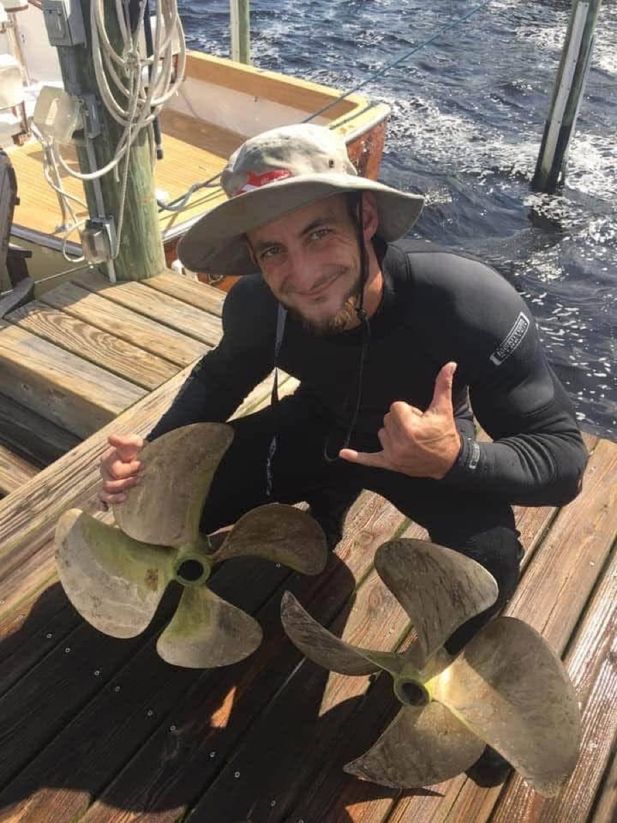 Commercial diver from Davy Jones Divers preparing for an underwater service call